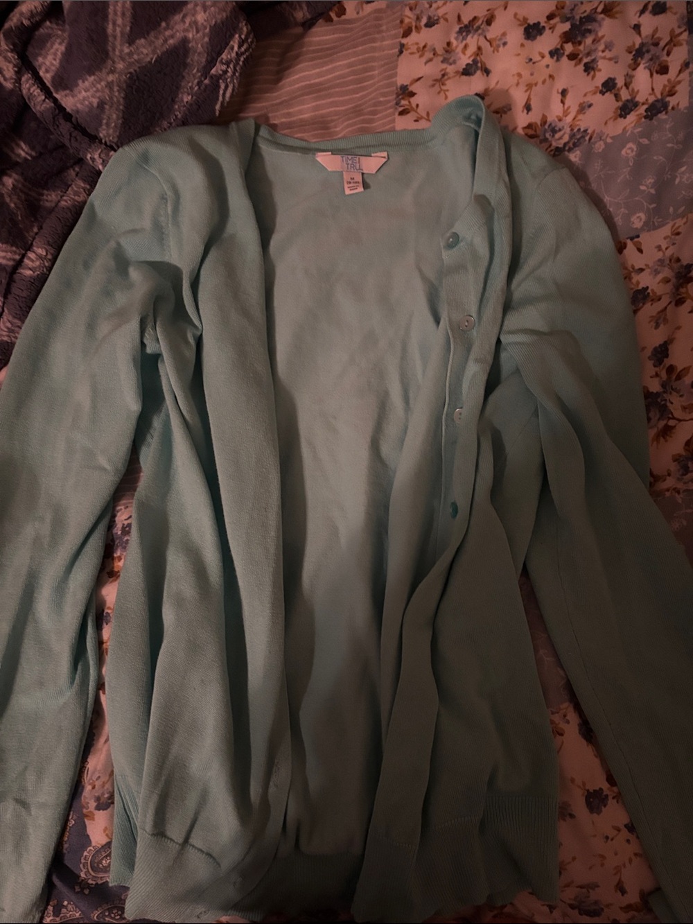 Time and Tru Light Aqua Button-Up Women's Cardigan
